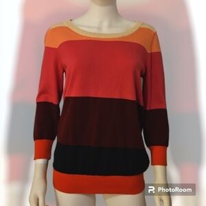 VTG 1980s JCP Wool Blend Striped Color Block Sweater Large Tall